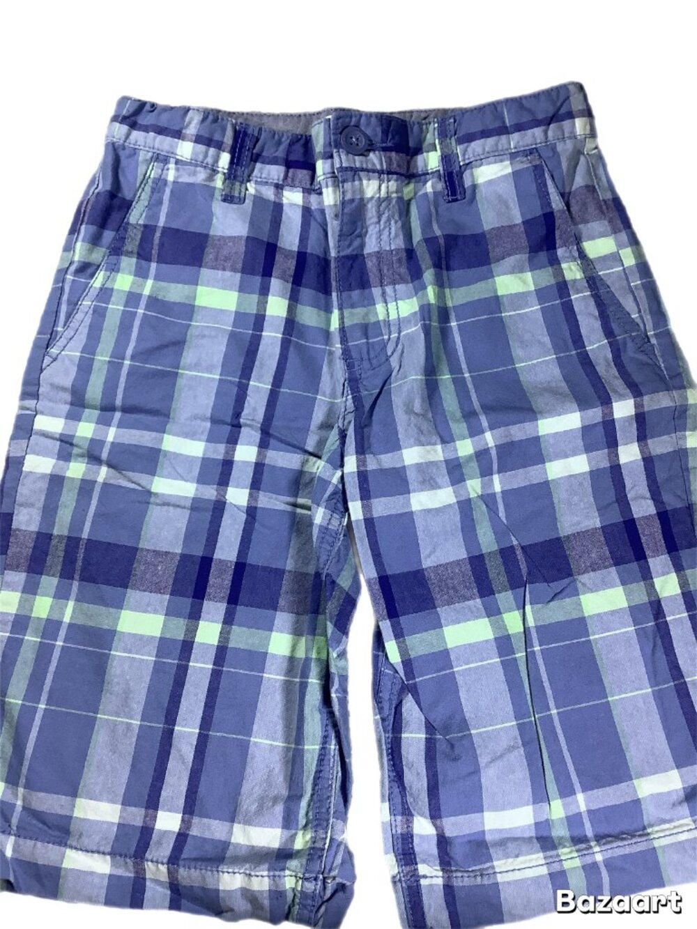 Old Navy Boys Violet and Green Plaid Shorts Size 10 Built-In Belt